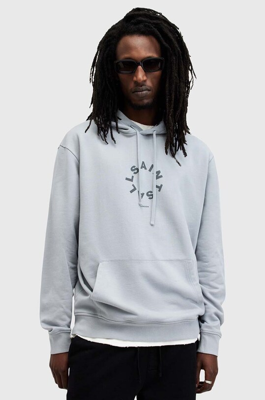 Хлопковая кофта AllSaints TIERRA с капюшоном голубой M036NB