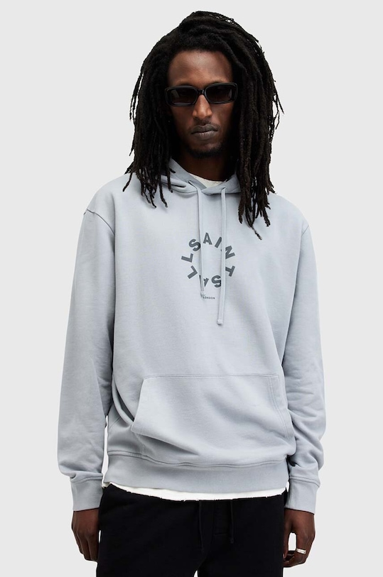Бавовняна кофта AllSaints TIERRA з капюшоном блакитний M036NB
