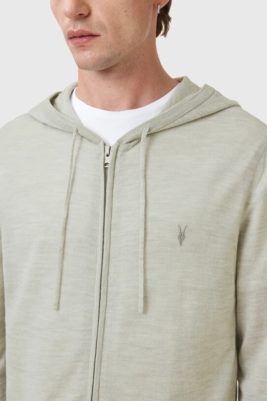 AllSaints bluza wełniana MODE MERINO ZIP HOOD M084KB zielony AA00