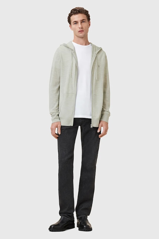 AllSaints bluza wełniana MODE MERINO ZIP HOOD zielony M084KB