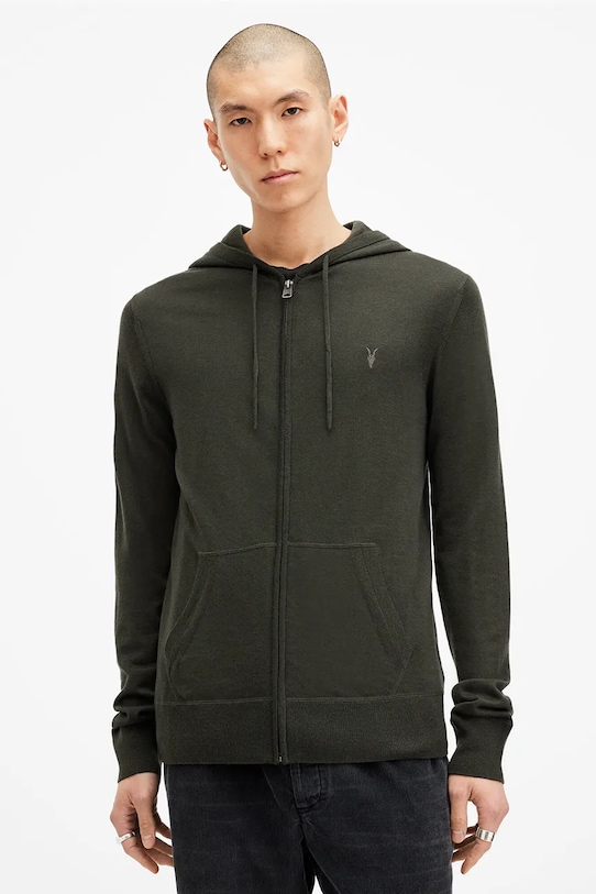 Μάλλινη μπλούζα AllSaints MODE MERINO ZIP HOOD πράσινο M084KB