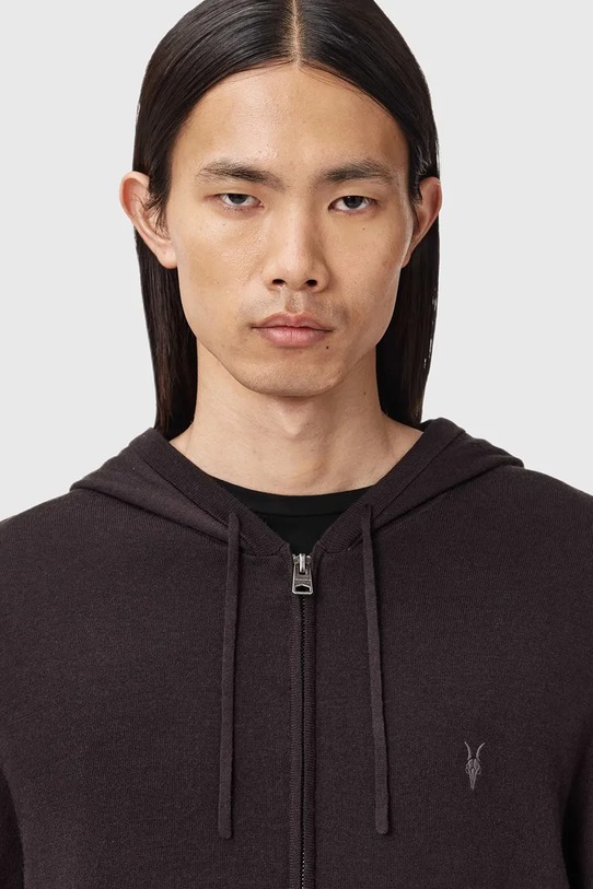 AllSaints bluza wełniana MODE MERINO ZIP HOOD M084KB brązowy AA00