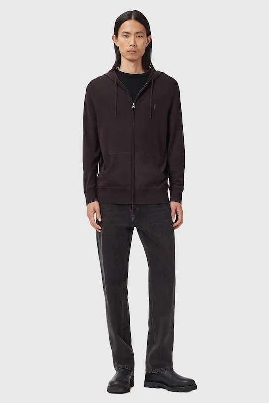 AllSaints bluza wełniana MODE MERINO ZIP HOOD M084KB brązowy