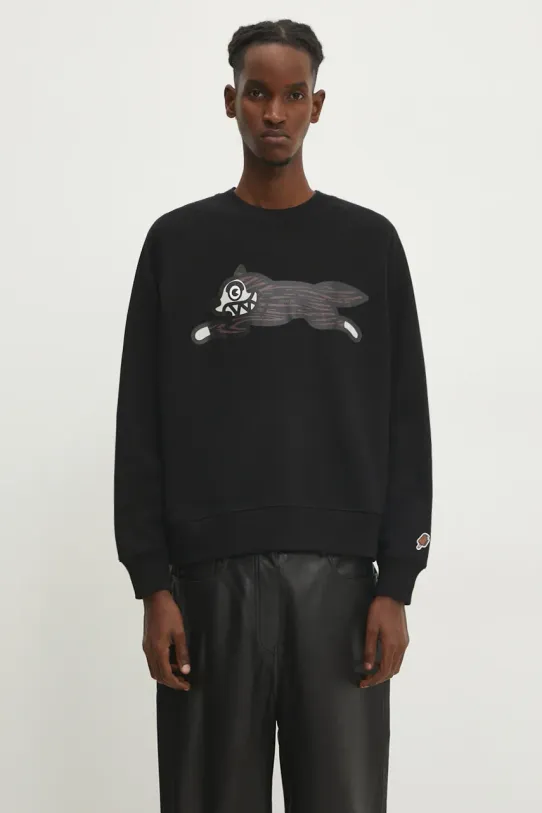 ICECREAM hanorac de bumbac Woodgrain Running Dog Crewneck print negru IC24327