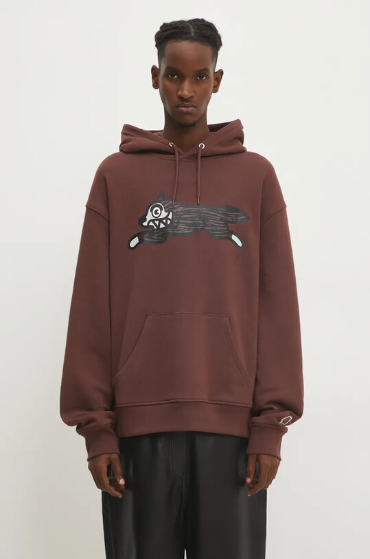 Βαμβακερή μπλούζα ICECREAM Woodgrain Running Dog Popover Hood στάμπα καφέ IC24338