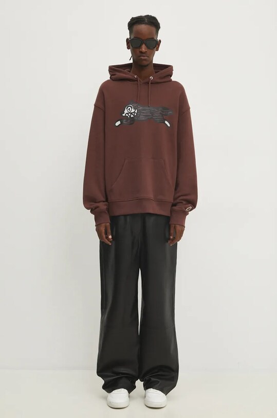 Βαμβακερή μπλούζα ICECREAM Woodgrain Running Dog Popover Hood IC24338 καφέ