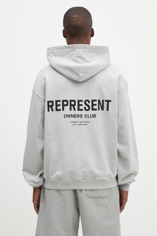 Represent hanorac de bumbac Represent Owners Club Zip Hoodie print gri OCM41122.158