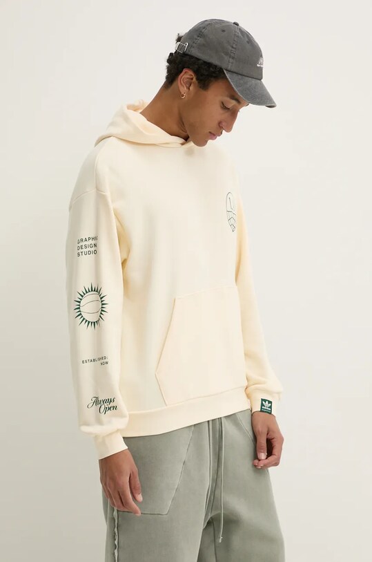 Хлопковая кофта adidas Originals с капюшоном бежевый JJ4038