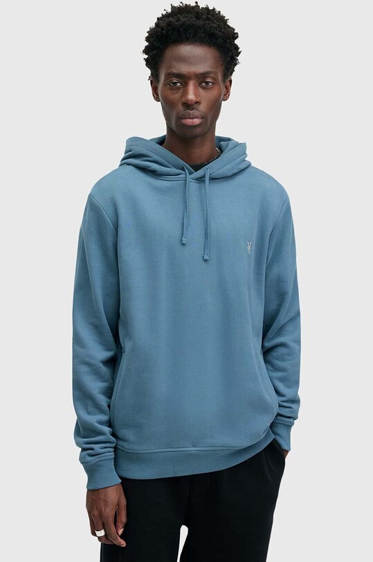 Хлопковая кофта AllSaints RAVEN OTH HOODY с капюшоном голубой M003NZ