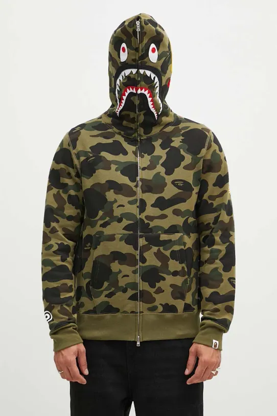 A Bathing Ape cotton sweatshirt 1St Camo 2Nd Shark Full Zip cotton green 1K80115004