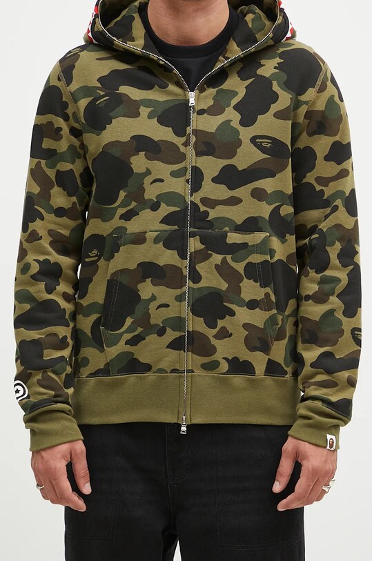 A Bathing Ape cotton sweatshirt 1St Camo 2Nd Shark Full Zip 1K80115004 green