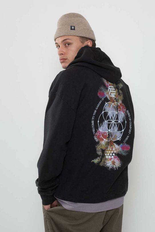 Бавовняна кофта Flowers for Society Premium 2.0 Oversized Hoodie з капюшоном чорний FFSAPP080