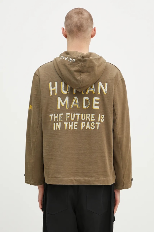 Одяг Бавовняна кофта Human Made Lace-Up Hooded Pullover HM28CS007 зелений