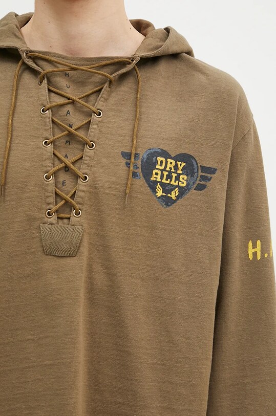 Human Made felpa in cotone Lace-Up Hooded Pullover verde HM28CS007