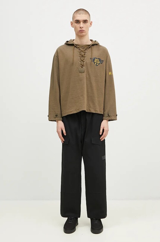 Human Made felpa in cotone Lace-Up Hooded Pullover HM28CS007 verde