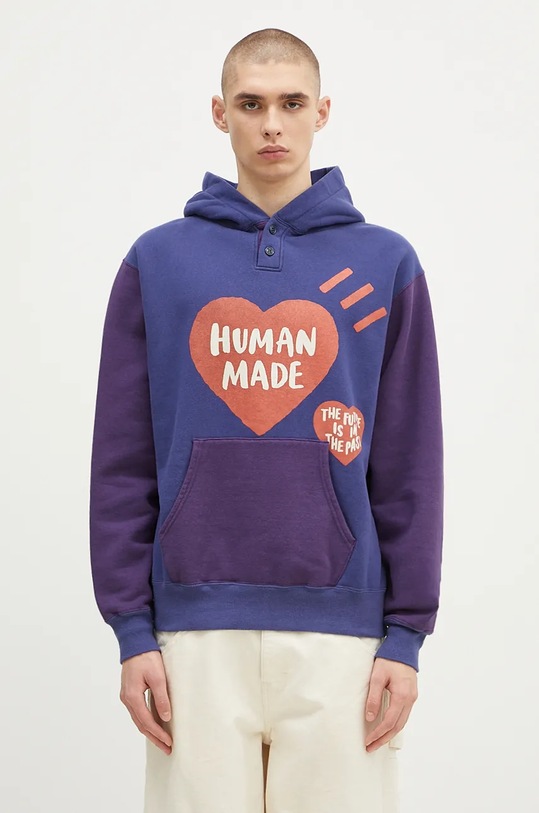Pamučna dukserica Human Made Colorblock Hoodie print mornarsko plava HM28CS023