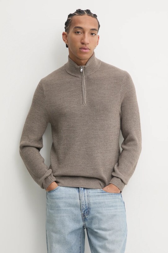 Abercrombie & Fitch sweter wełniany wełna brązowy KI120.4176.400