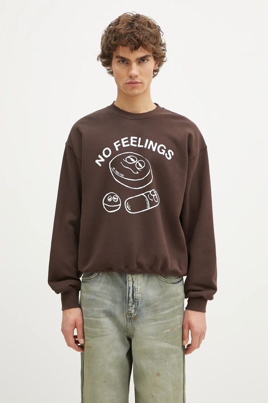 No Problemo bluza bawełniana Hard Feelings Crew Neck Sweat nadruk brązowy NP20003.02