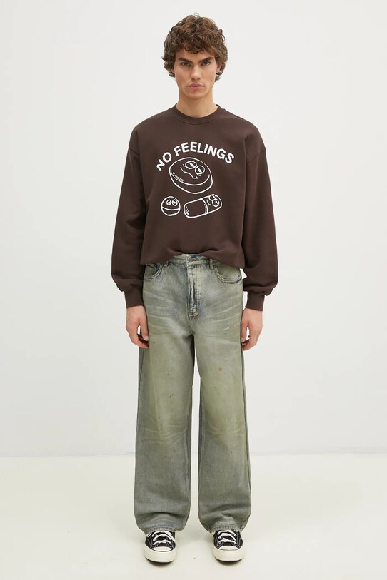 No Problemo bluza bawełniana Hard Feelings Crew Neck Sweat NP20003.02 brązowy