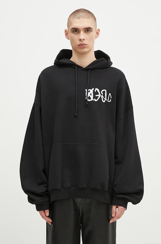 Bavlněná mikina 032C ''Sos'' Bubble Hoodie potisk černá F24.URC.0631.050