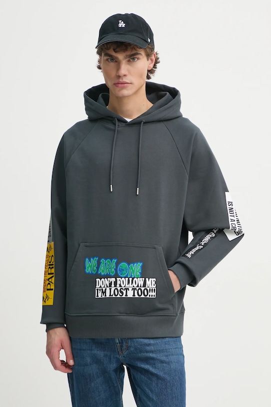 Bavlněná mikina Études Studio s kapucí šedá H24MMSWE272