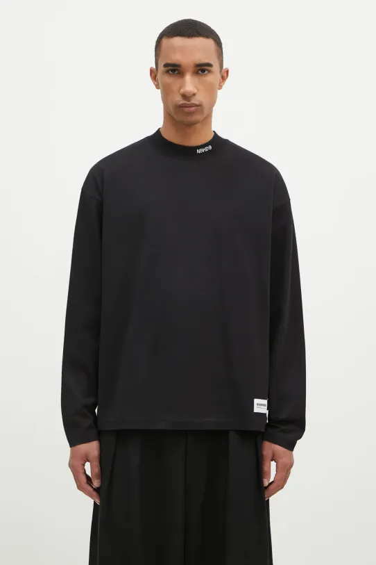 Bavlněné tričko s dlouhým rukávem NEIGHBORHOOD ClaSSic Mockneck Longsleeve regular černá 242FPNH.CSM09