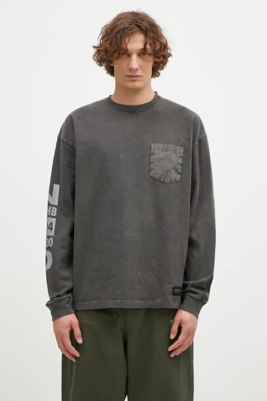 Bavlněné tričko s dlouhým rukávem NEIGHBORHOOD Pigment Dyed Crewneck Longsleeve regular šedá 242UNNH.CSM03