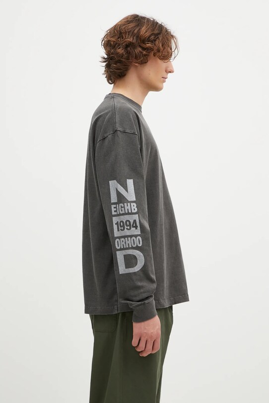NEIGHBORHOOD longsleeve din bumbac Pigment Dyed Crewneck Longsleeve 242UNNH.CSM03 gri AW24