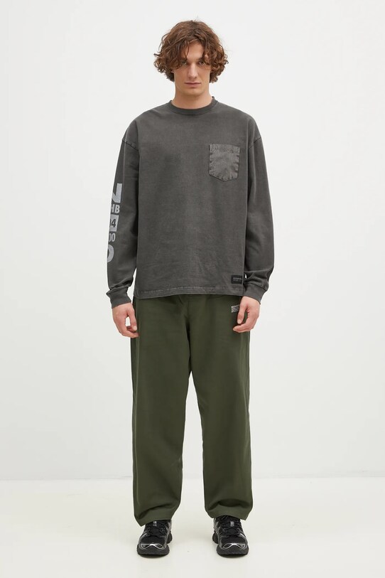 NEIGHBORHOOD longsleeve din bumbac Pigment Dyed Crewneck Longsleeve 242UNNH.CSM03 gri