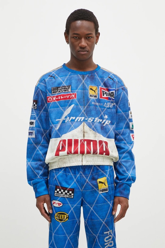 Mikina Puma Puma x A$AP ROCKY Quilted Sweat Shirt vzorovaný modrá 631125