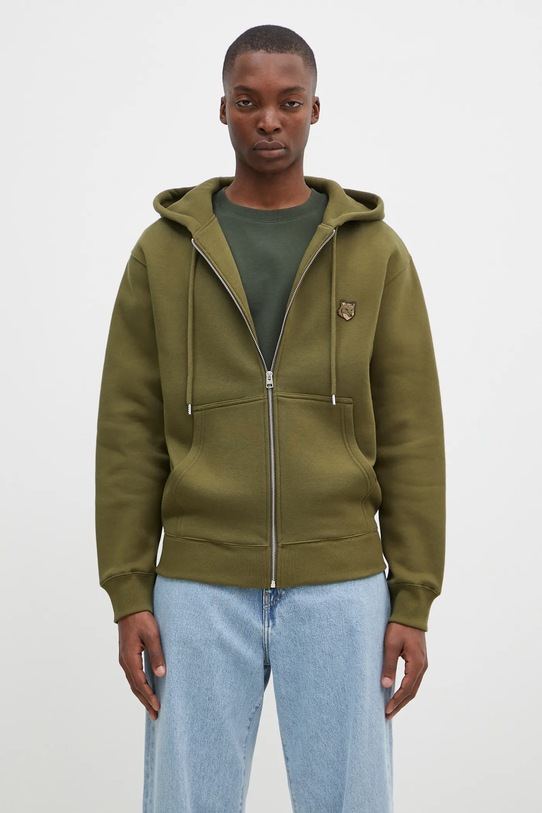 Maison Kitsuné bluza bawełniana Bold Fox Head Patch z kapturem zielony MM00714KM0307