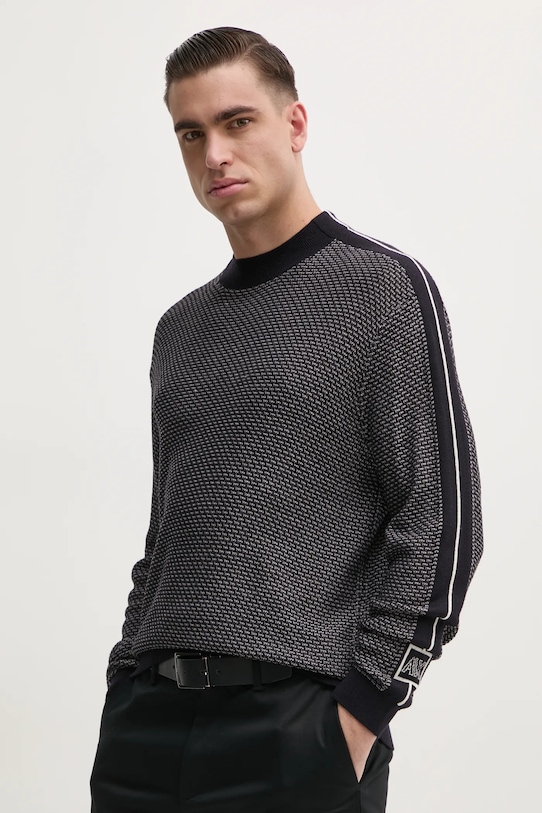 Armani Exchange sweter wełniany okrągły granatowy 6DZM2X.ZM4MZ