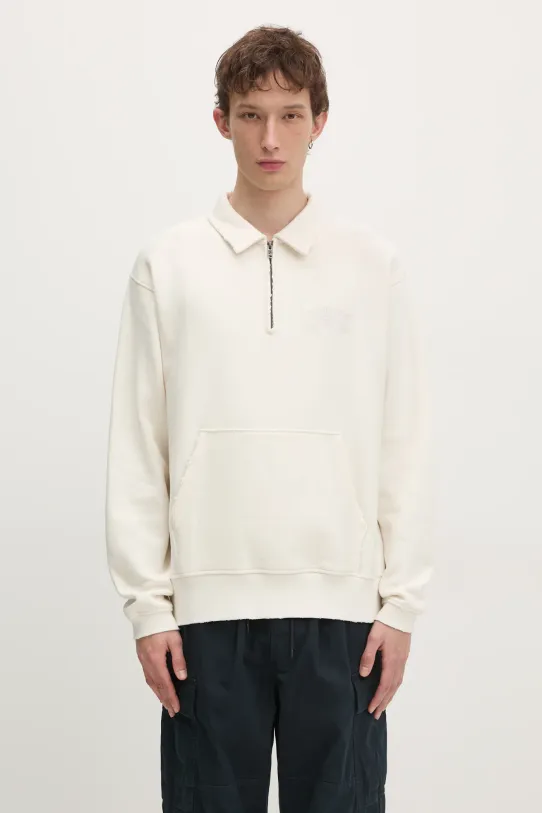 Μπλούζα thisisneverthat Damaged Half Zip Polo Sweatshirt απλό μπεζ TN243TSWOW02