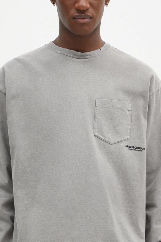 NEIGHBORHOOD longsleeve din bumbac gri 242FPNH.CSM15