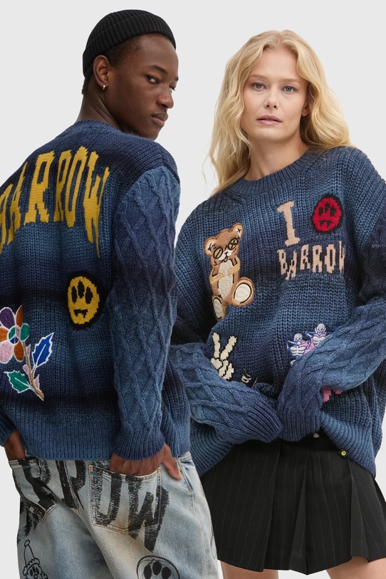 Πουλόβερ με προσθήκη μαλλιού Barrow με μείγμα μαλλιού μπλε F4BWUAJP048