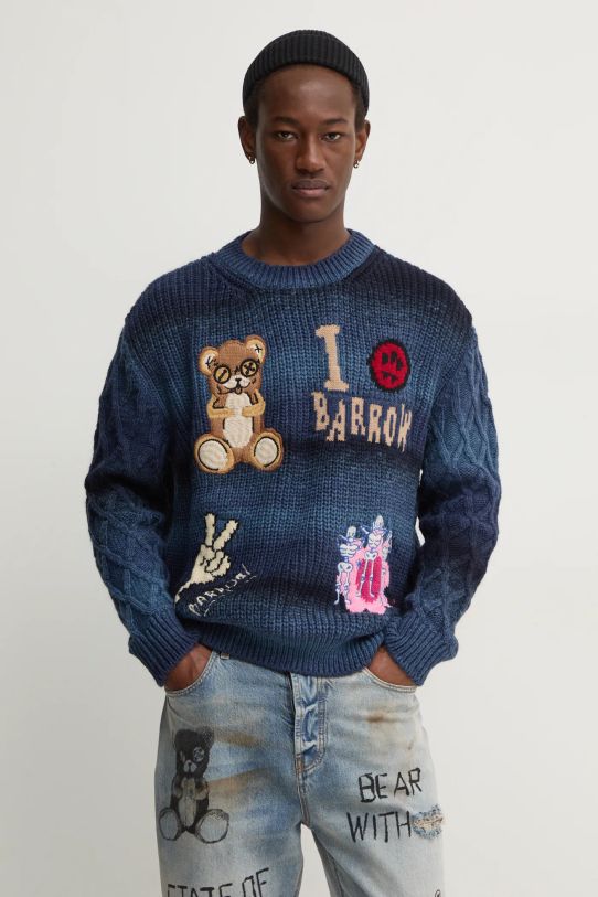 Πουλόβερ με προσθήκη μαλλιού Barrow μπλε F4BWUAJP048