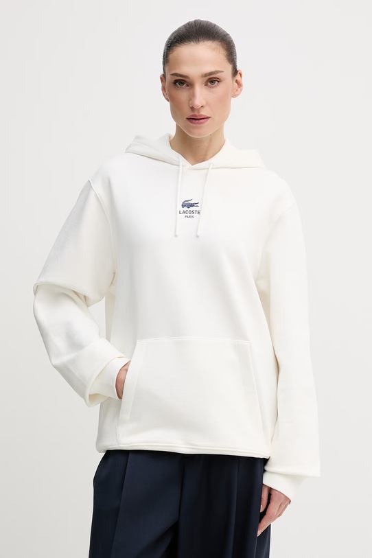 Βαμβακερή μπλούζα Lacoste στάμπα μπεζ SH2740