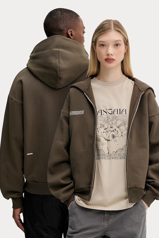 Bavlněná mikina Pangaia s kapucí hnědá 10002310