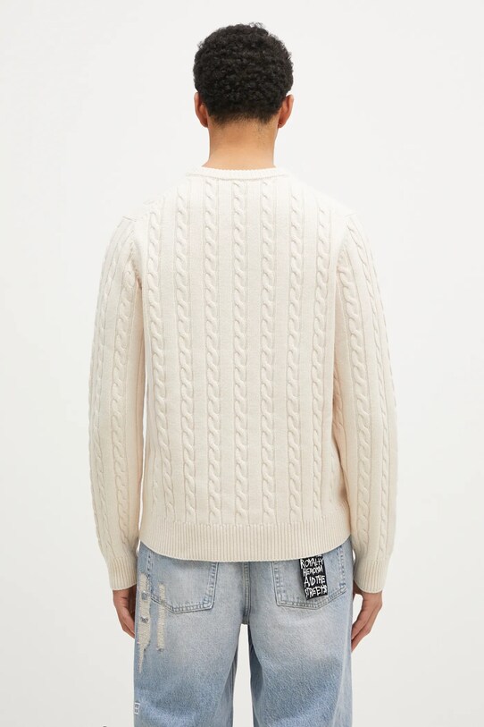 Odzież FILA+ sweter wełniany Cabled Knitted Crewneck 42FW24JJ02544C007 beżowy