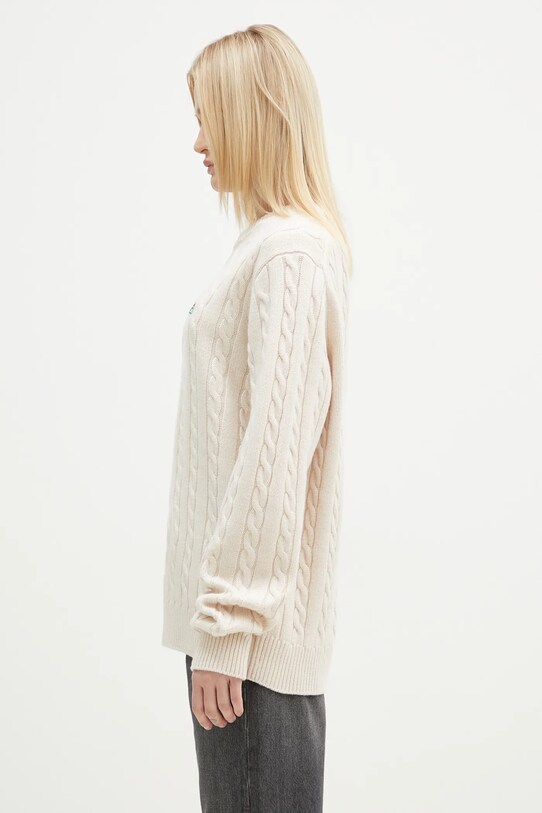 FILA+ sweter wełniany Cabled Knitted Crewneck beżowy 42FW24JJ02544C007
