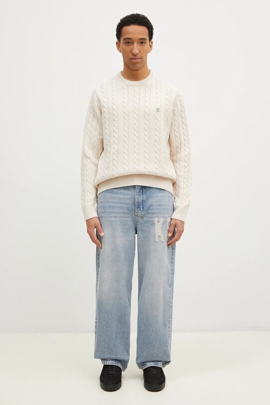 FILA+ sweter wełniany Cabled Knitted Crewneck 42FW24JJ02544C007 beżowy