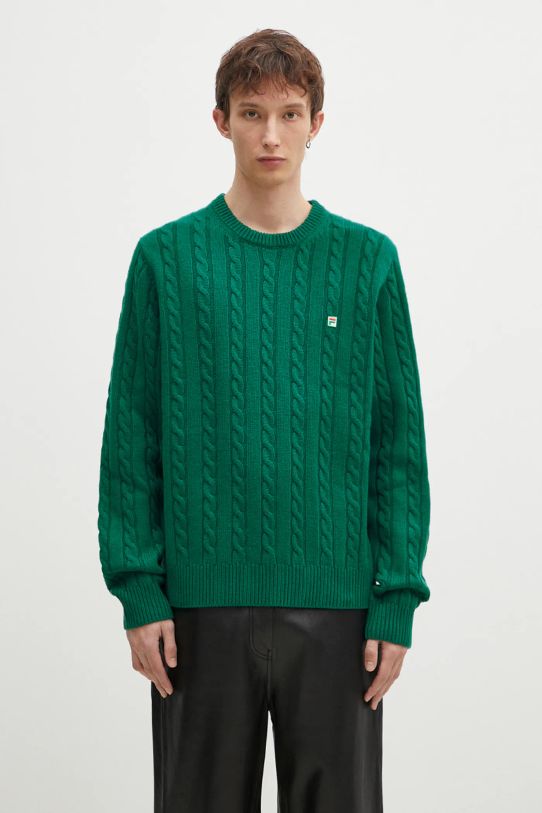 FILA+ pulover de lână Cabled Knitted Crewneck rotund verde 42FW24JJ02544C606