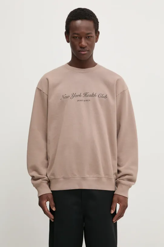 Βαμβακερή μπλούζα Sporty & Rich NY Health Club στάμπα μπεζ ST071512043BE05