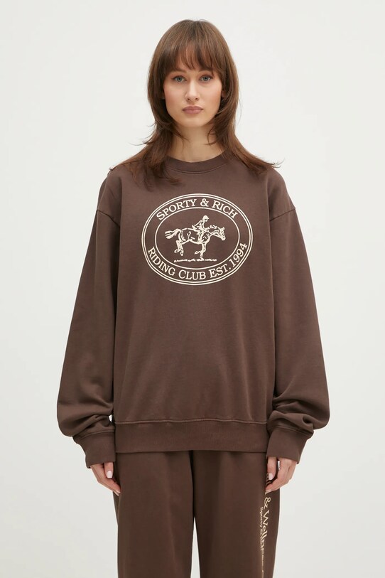 Βαμβακερή μπλούζα Sporty & Rich Riding Club ST071512244BR03 καφέ AW24