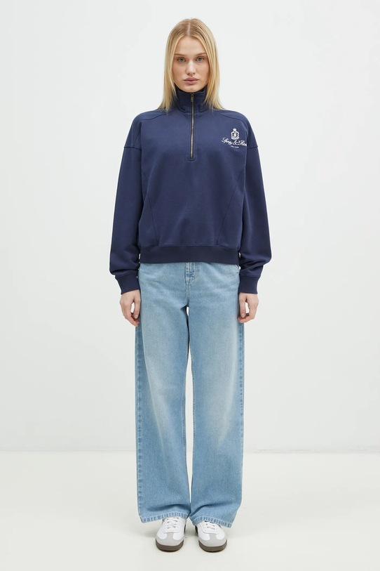 Хлопковая кофта Sporty & Rich Vendome Embroidered Quarter Zip ST073506205BL32