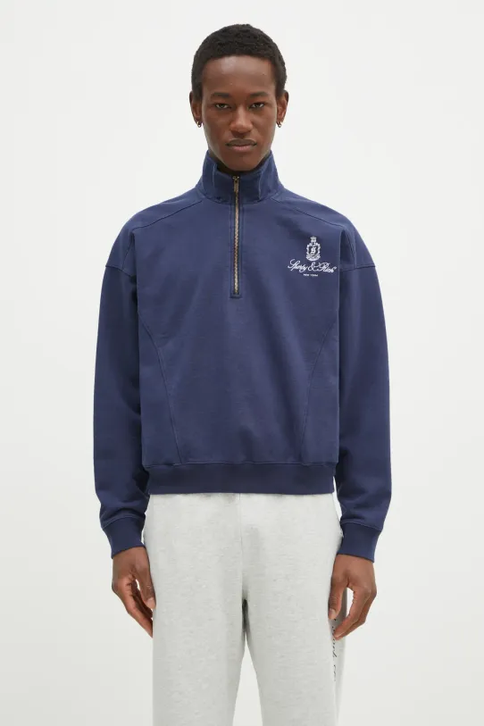 Хлопковая кофта Sporty & Rich Vendome Embroidered Quarter Zip хлопок тёмно-синий ST073506205BL32