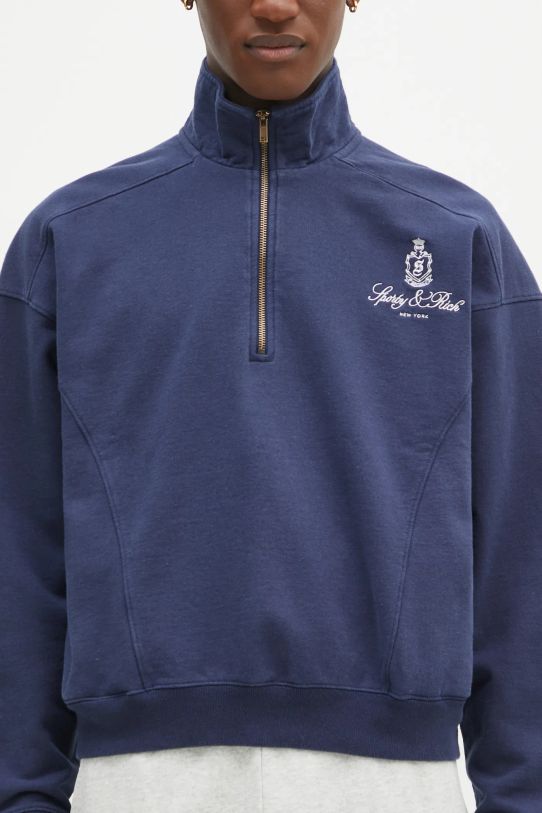 Sporty & Rich hanorac de bumbac Vendome Embroidered Quarter Zip ST073506205BL32