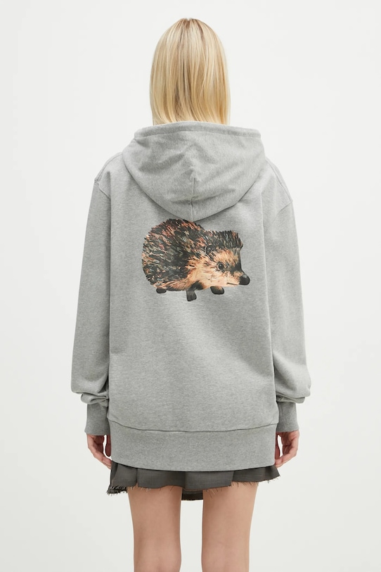JW Anderson felpa in cotone Prickly Back Print Hoodie JW0210.PG1668.905 grigio AW24