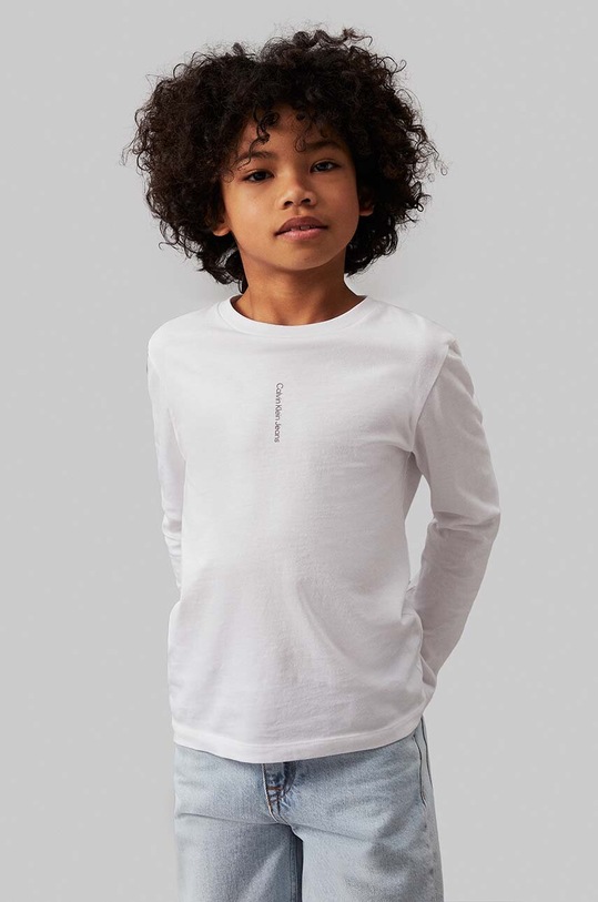 Calvin Klein Jeans longsleeve bawełniany dziecięcy nadruk biały IB0IB02166.9BYH.104.116