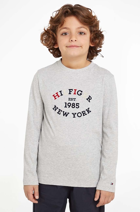 Detská bavlnená košeľa s dlhým rukávom Tommy Hilfiger bavlna sivá KB0KB08659.9BYH.92.122
